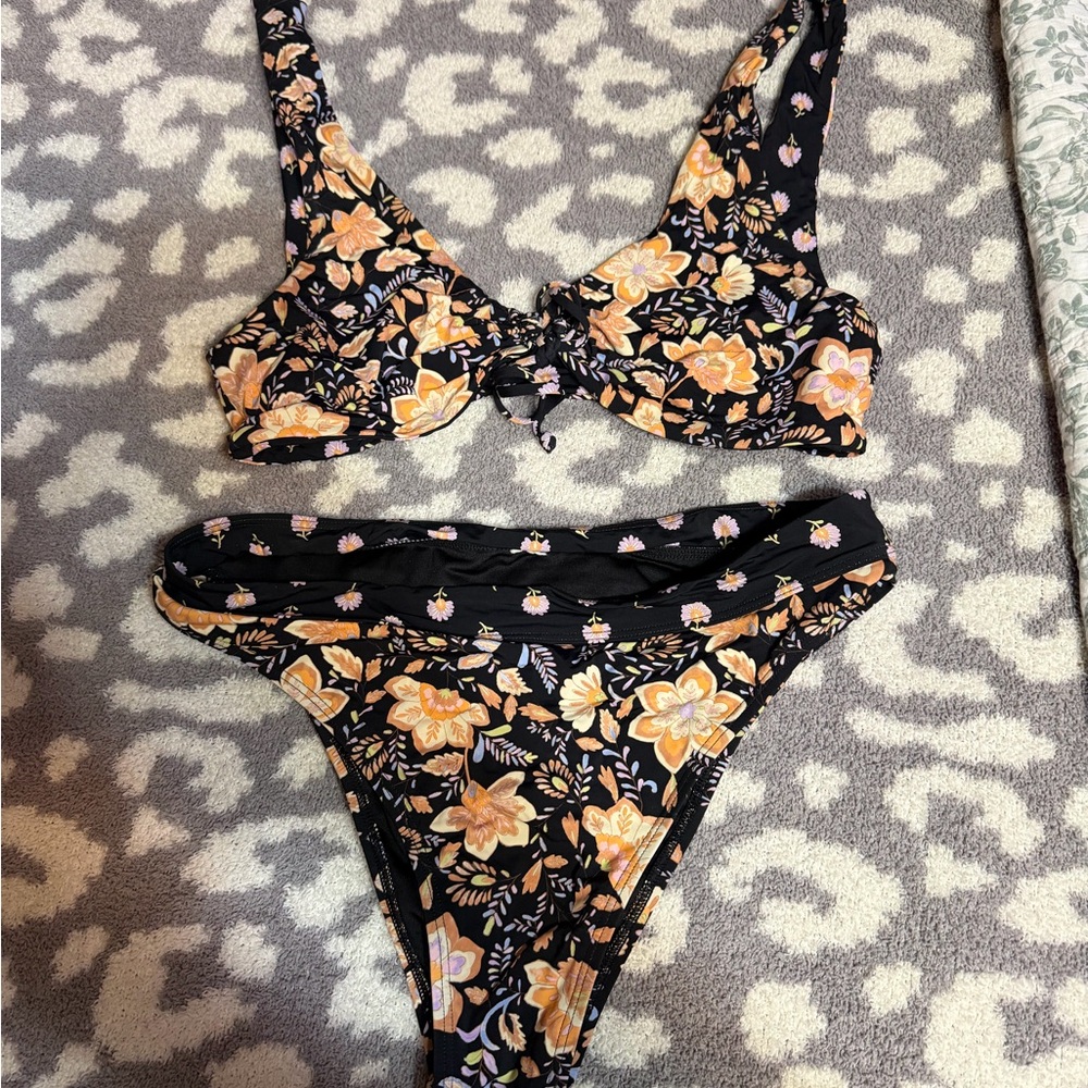 Billabong Black and Orange Floral Bikini
